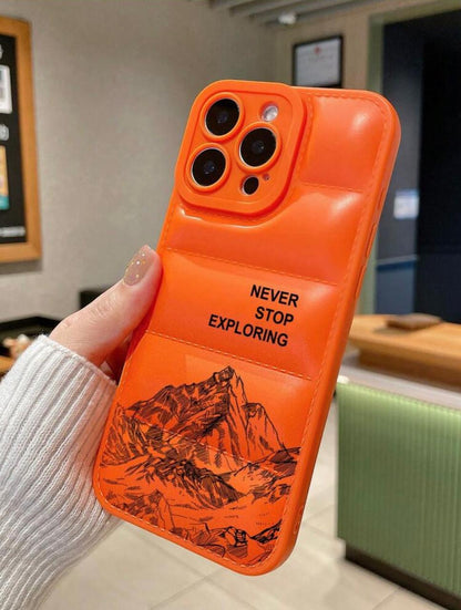 Never Stop Exploring Puffer Case