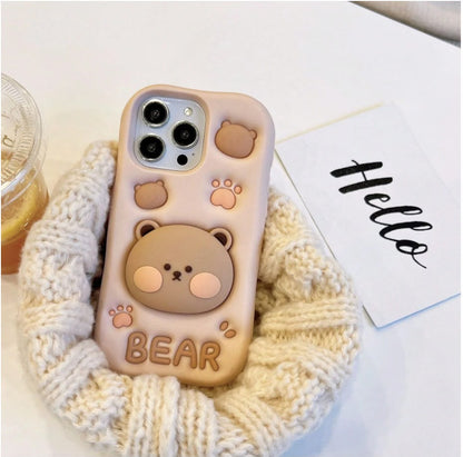 Cute Bear Pop Grip Phone Case