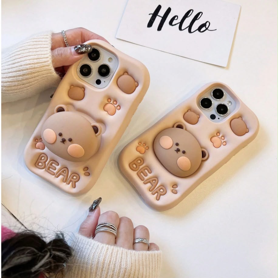 Cute Bear Pop Grip Phone Case