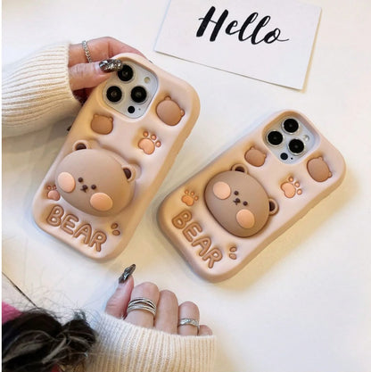 Cute Bear Pop Grip Phone Case