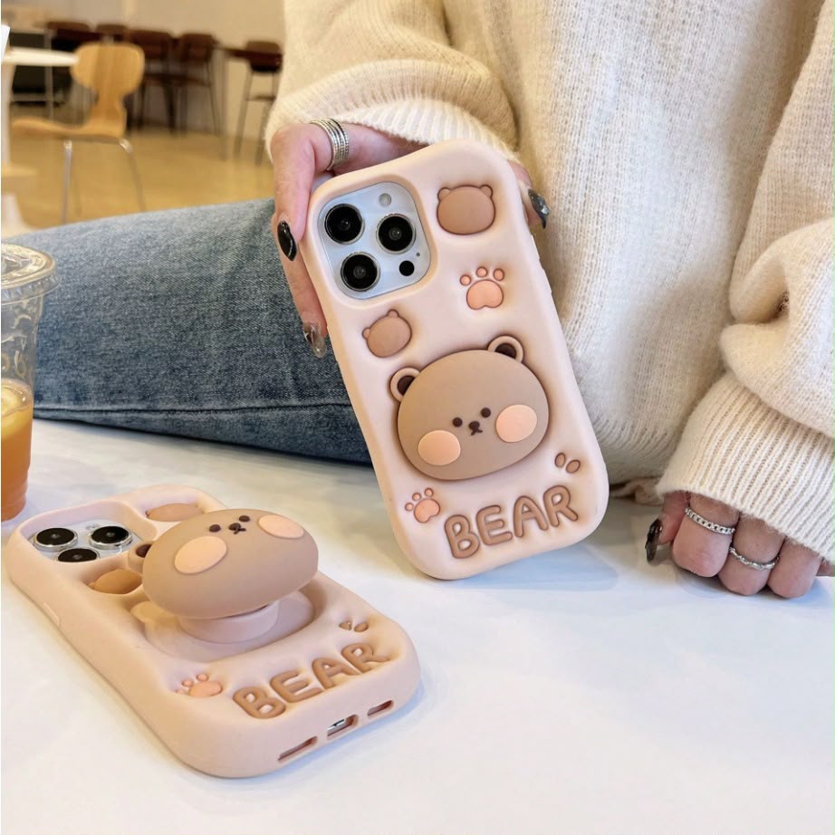 Cute Bear Pop Grip Phone Case